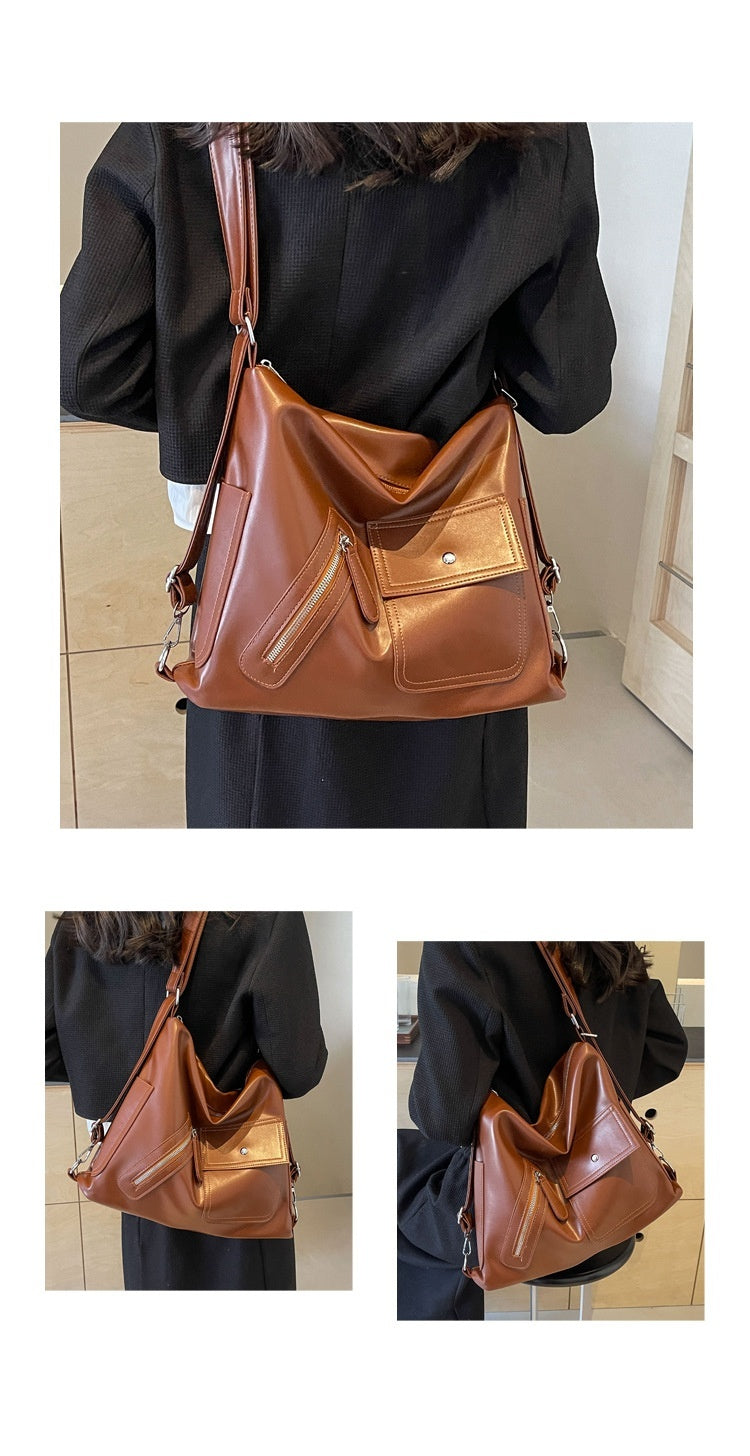 Retro Soft Leather Large Backpack with Synthetic Material - Teleplus for Daily Use backpack retro soft leather large