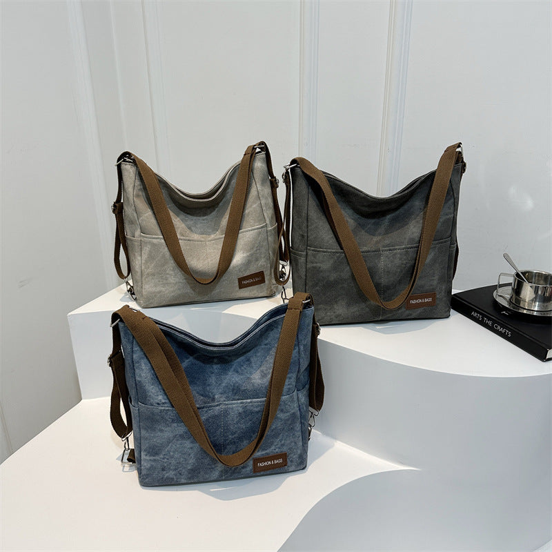 Retro Thickened Large Capacity Shoulder Bag with Inner Zipper and Sandwich Pocket - Teleplus large capacity shoulder