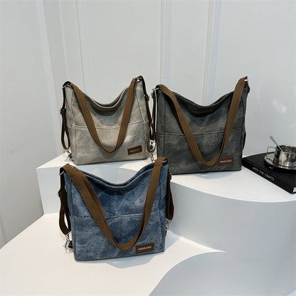 Retro Thickened Large Capacity Shoulder Bag with Inner Zipper and Sandwich Pocket - Teleplus large capacity shoulder