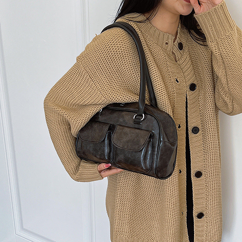 Retro Underarm Large Capacity Fashion Handbag with Synthetic Leather - for Daily Use niche popular retro underarm large