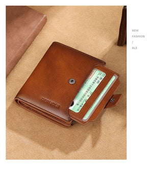 RFID Blocking Leather Wallet for Men and Women Slim Bifold Cowhide Purse