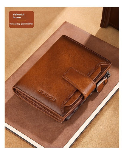 RFID Blocking Leather Wallet for Men and Women Slim Bifold Cowhide Purse