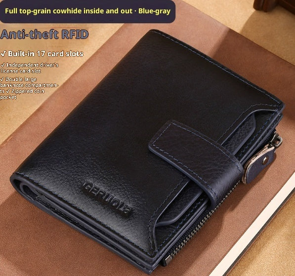RFID Blocking Leather Wallet for Men and Women Slim Bifold Cowhide Purse