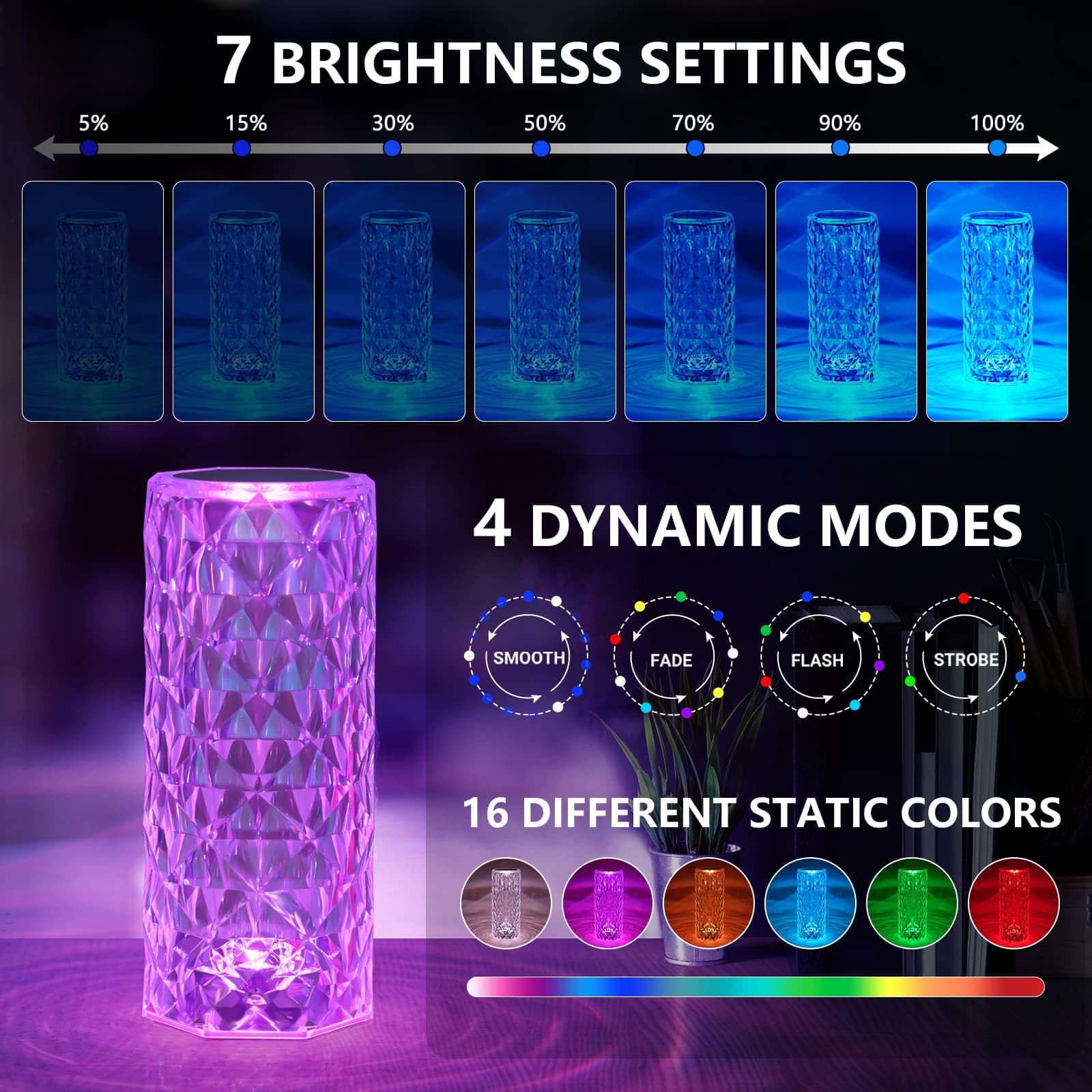 RGB Color Changing Crystal Table Lamp with Remote and Romantic LED Rose - Teleplus crystal table lamp rgb color