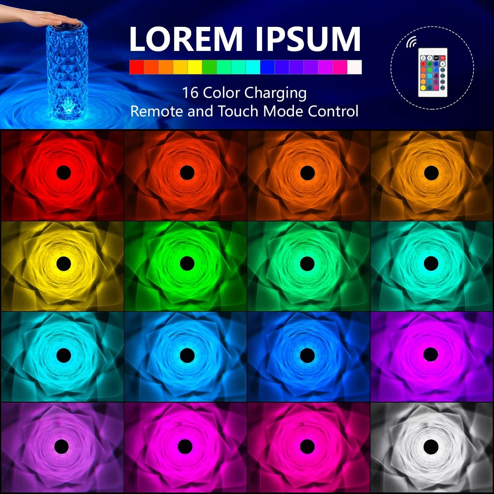RGB Color Changing Crystal Table Lamp with Remote and Romantic LED Rose - Teleplus crystal table lamp rgb color
