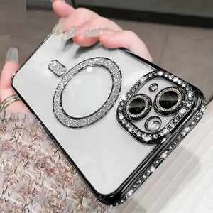 Rhinestone Magnetic Phone Case with Shockproof and Heat Dissipation Features - rhinestone magnetic phone case