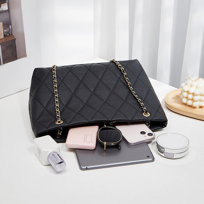 Rhombus Casual Tote Bag with Vintage Chain Pattern and Soft Polyester Material - Teleplus rhombus casual tote bag