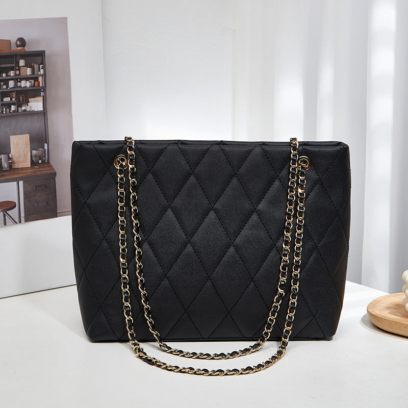 Rhombus Casual Tote Bag with Vintage Chain Pattern and Soft Polyester Material - Teleplus rhombus casual tote bag