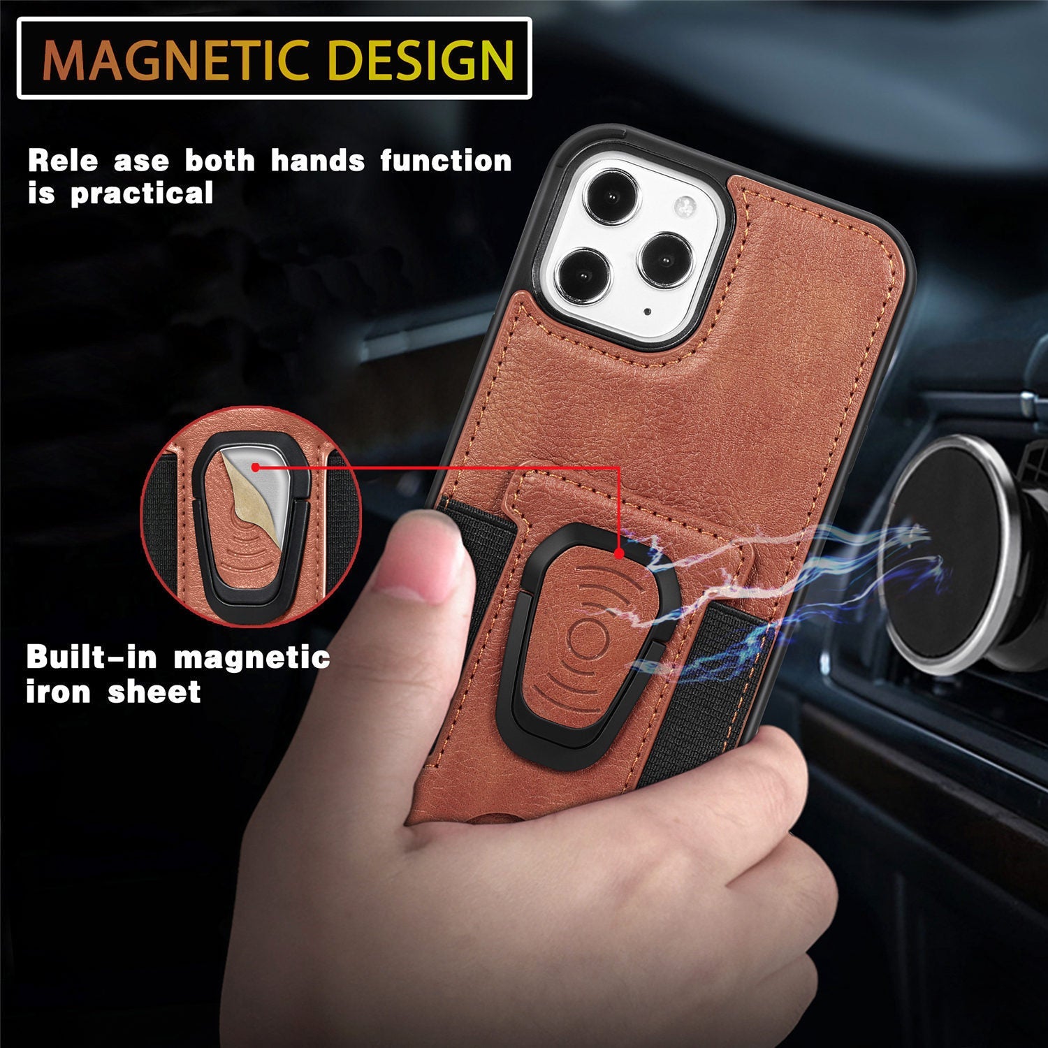 Ring Magnetic Snap Leather Phone Case - Magnetic Snap Leather Phone Case for iPhone Models