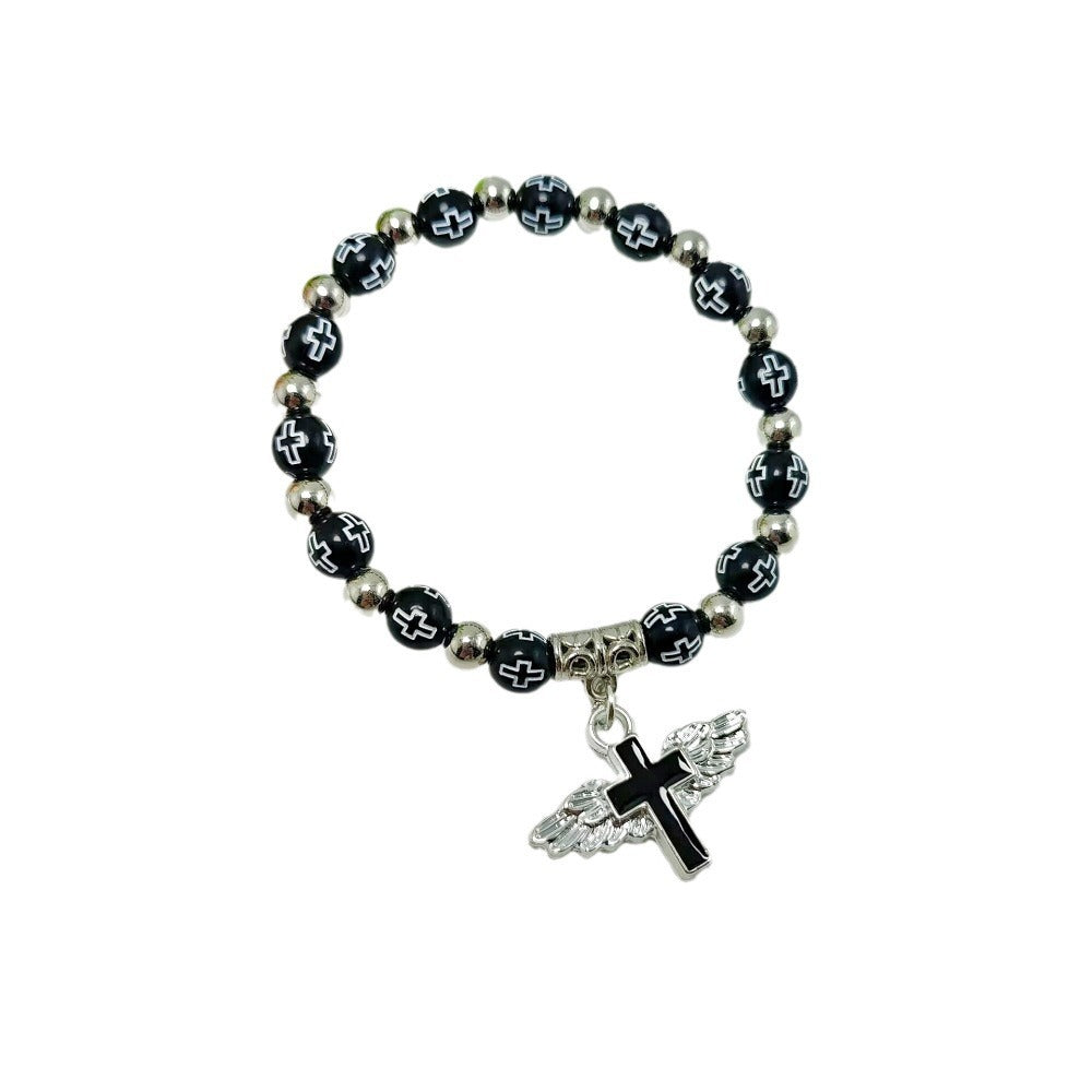 Rosary Bracelet Bronzing Acrylic Cross Bead Bracelet - Rosary Bracelet with Bronzing Acrylic Cross Beads