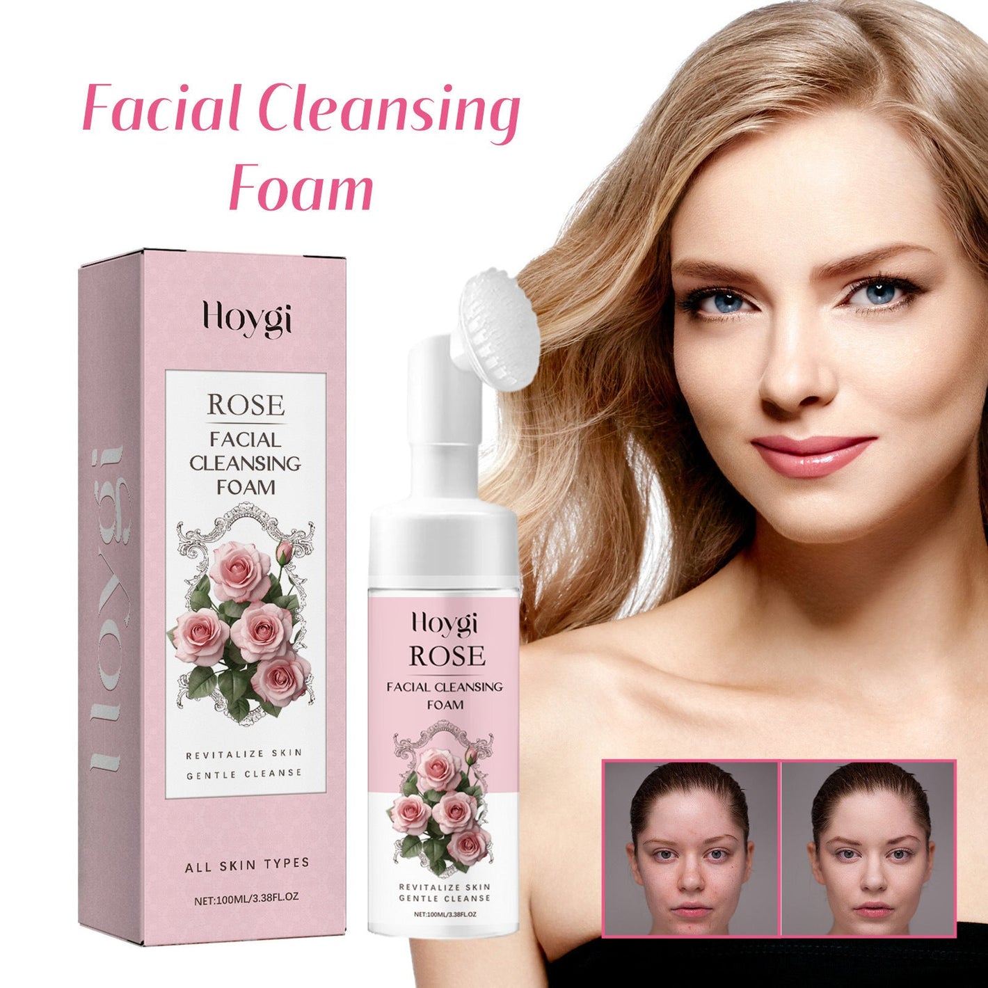 Rose Foam Facial Cleanser for Deep Cleaning with Hyaluronic Acid and Glycerin - rose foam facial cleanser deep cleaning