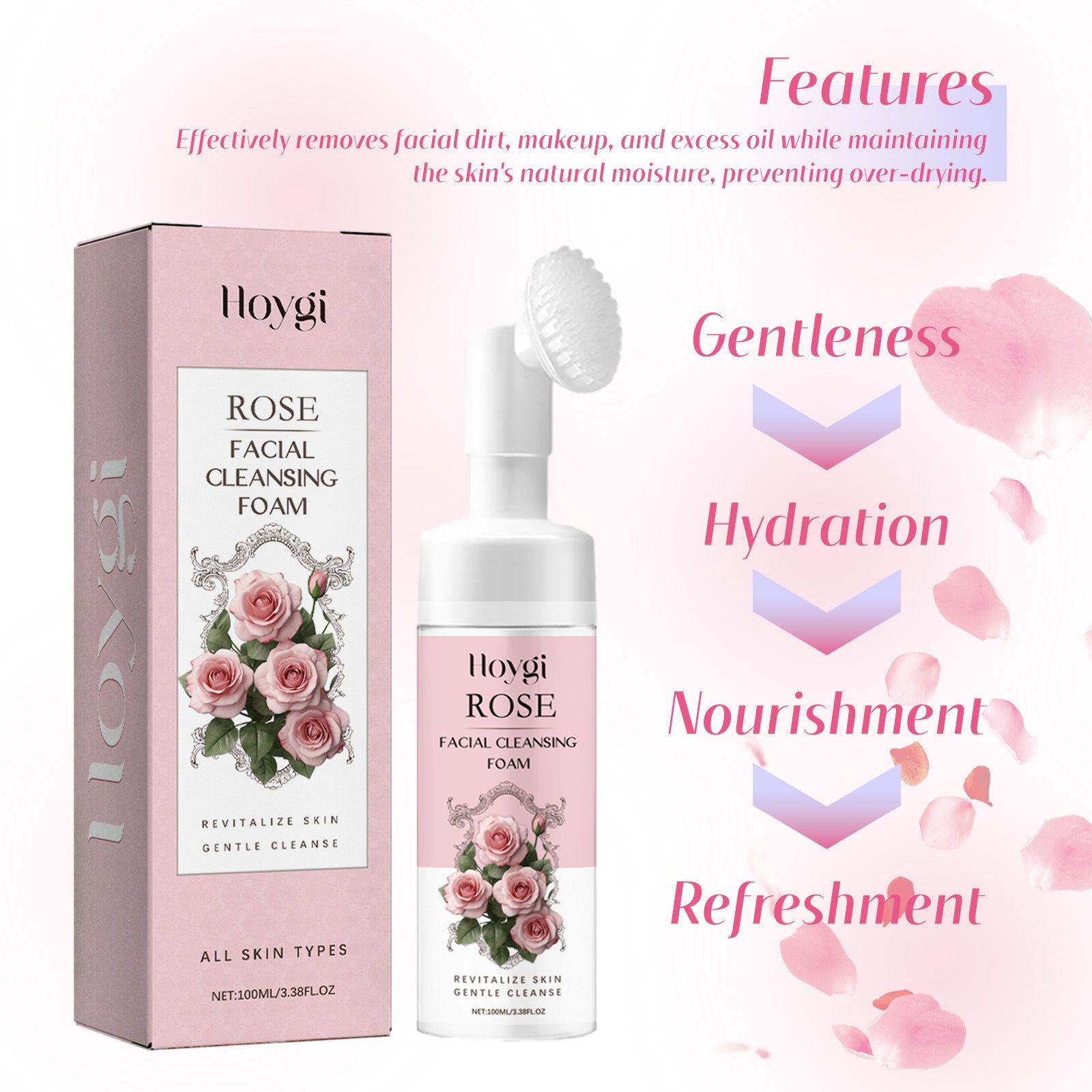 Rose Foam Facial Cleanser for Deep Cleaning with Hyaluronic Acid and Glycerin - rose foam facial cleanser deep cleaning