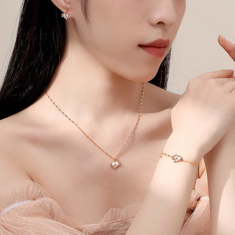 Heart-Shaped Fritillary Necklace and Jewelry Set in Rose Gold for United States - Heart-shaped Clavicle united states