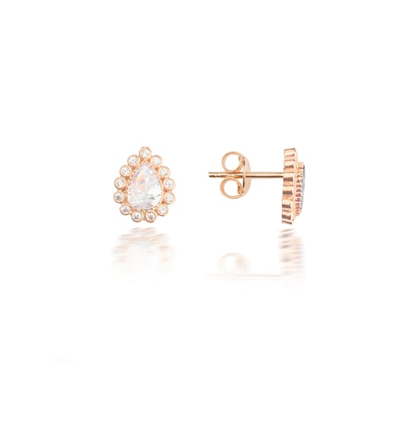 925 Sterling Silver White Stone Teardrop Earrings