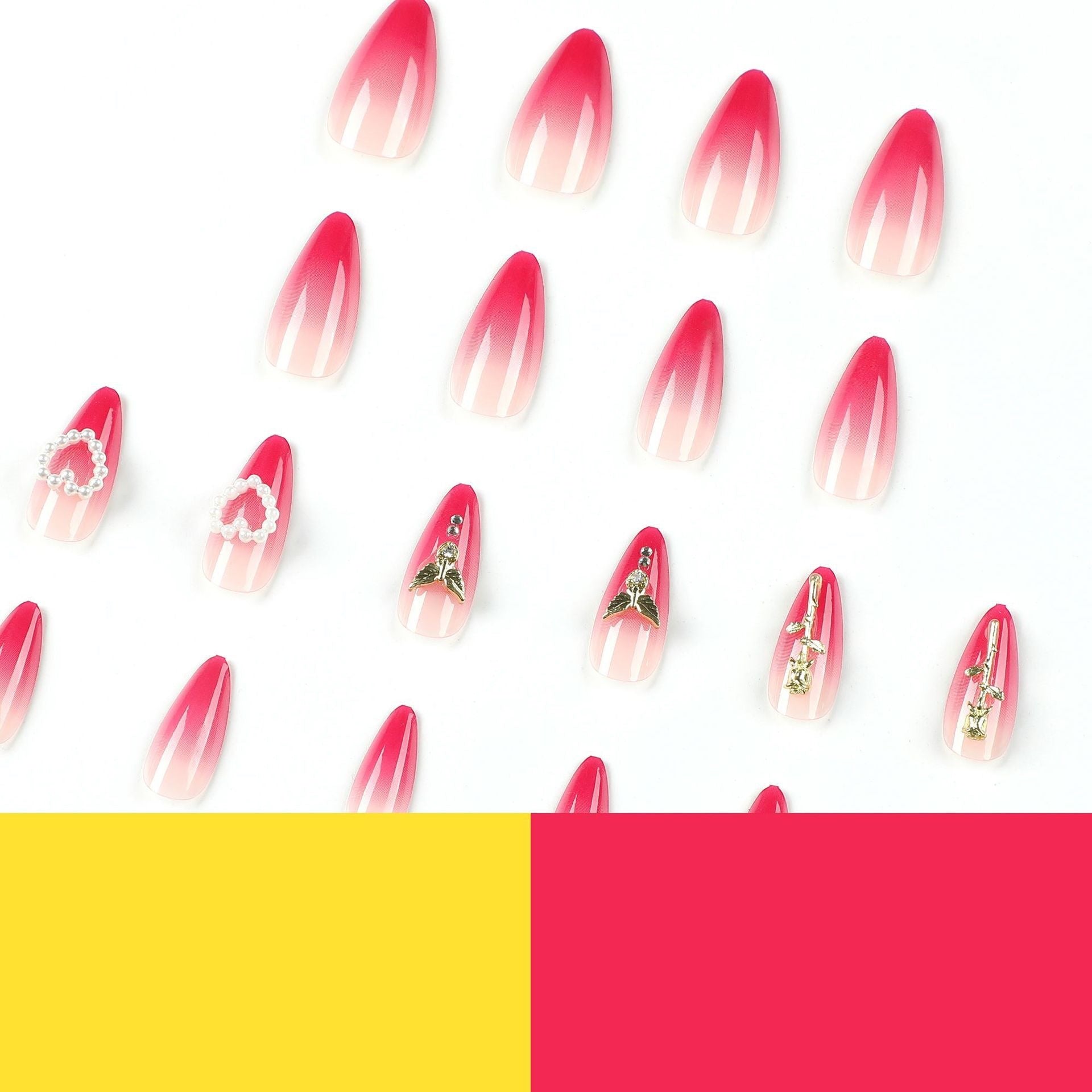 Rose Pearl Fake Nails with Armor Red Gradient and Jelly Glue Adhesive - Teleplus wear armor red gradient rose pearl fake