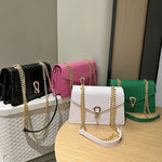 Rose Red Crocodile Pattern Chain Bag with Synthetic Leather and Sandwich Pocket - rose red crocodile pattern chain bag