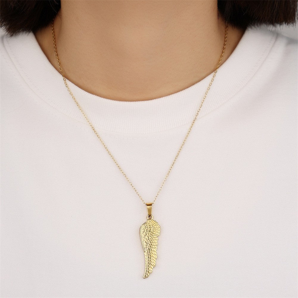 Fashion Titanium Steel Wings Necklace with Rose Pendant - in rose wings necklace fashion titanium steel