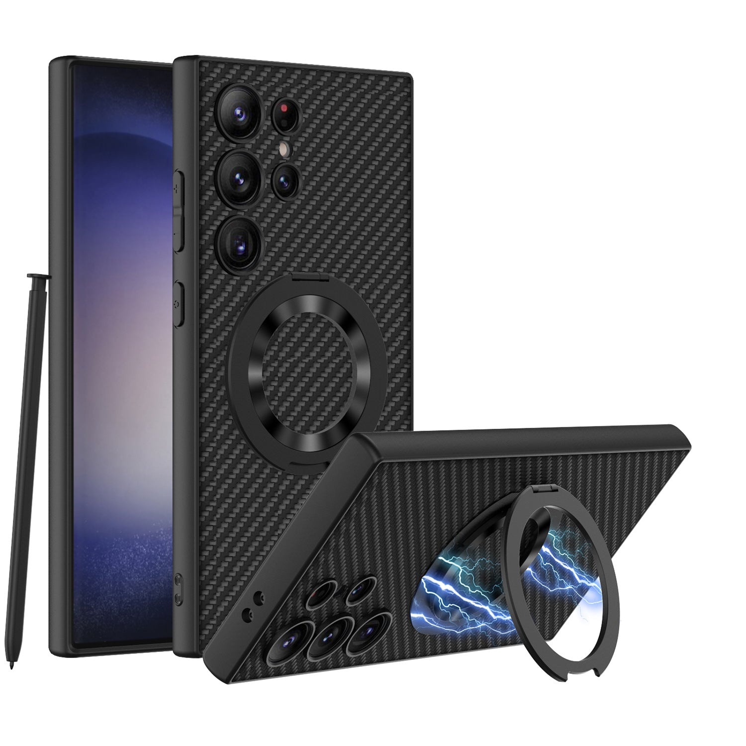 Rotating Bracket Wireless Charger for Samsung with Magnetic Mount and Carbon Fiber Pattern - TeleplusRotating rotating