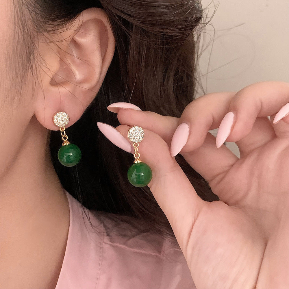 Green Chalcedony Pendant and Zircon Earrings Set in 925 Silver for the United States - Magic with Inlaid Sparkle united