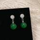 Round Diamond Emerald Stud Earrings Niche Zircon - Chalcedony Pendant Magic with Inlaid Zircon Sparkle