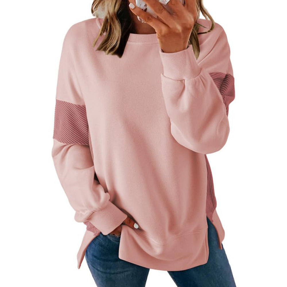 Round Neck Contrast Color Pullover Sweater Street Fashion for Women - Teleplus round neck