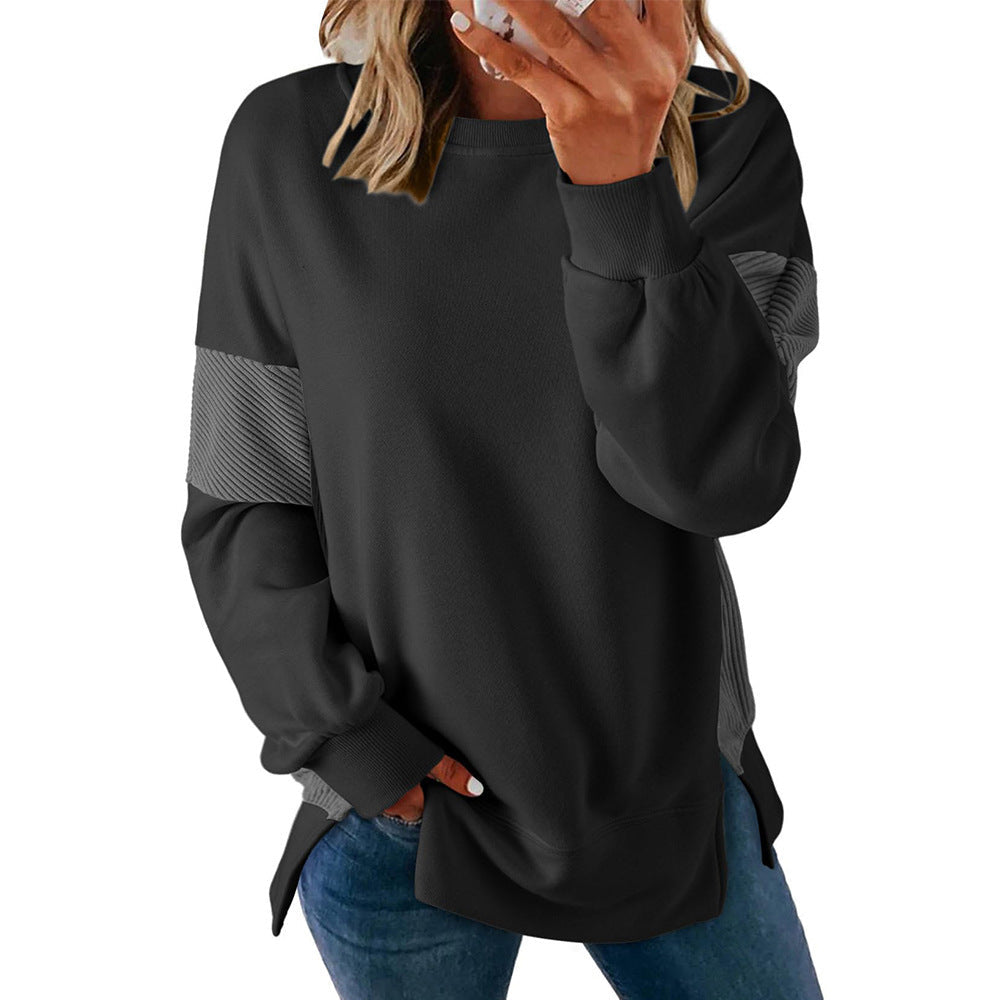 Round Neck Contrast Color Pullover Sweater Street Fashion for Women - Teleplus round neck