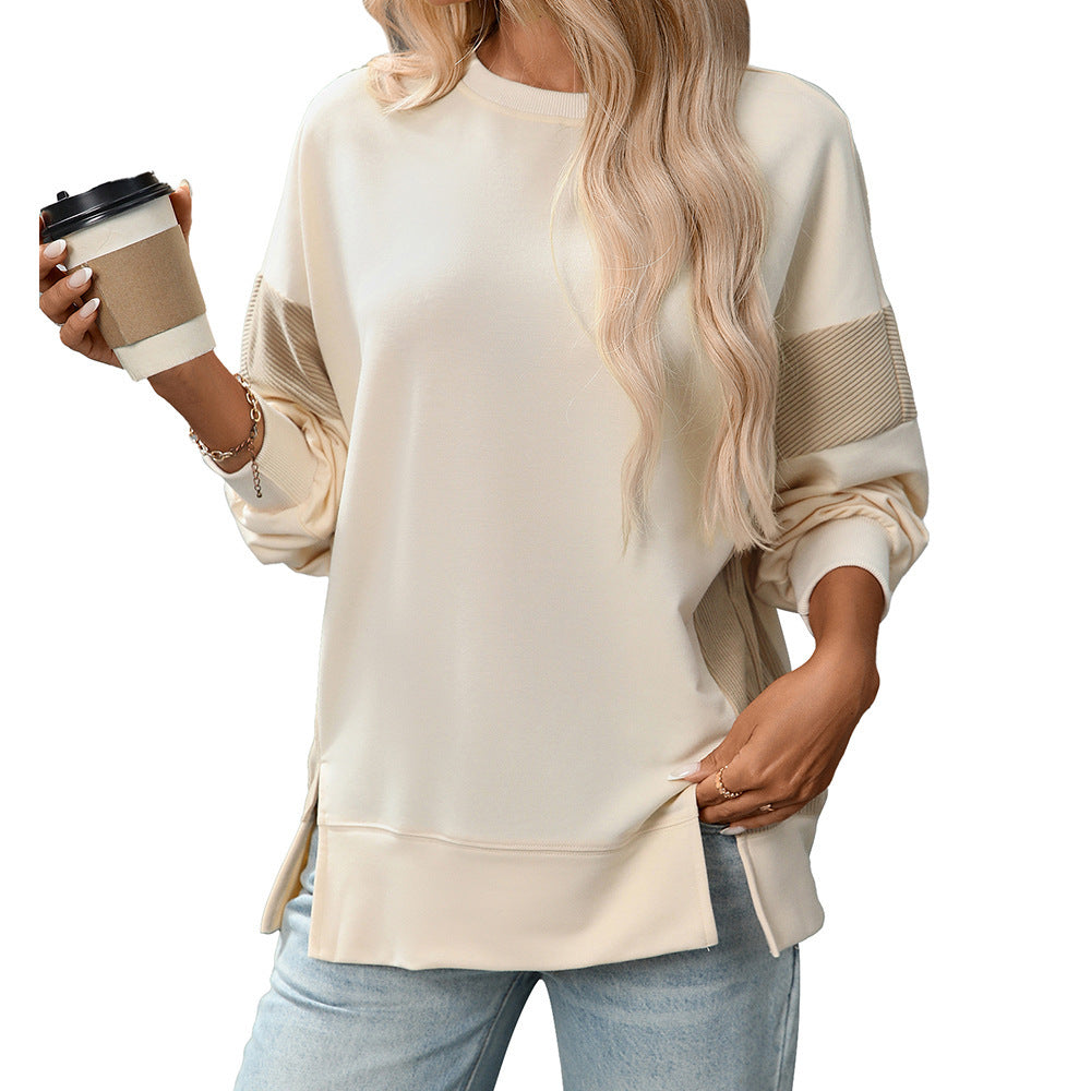 Round Neck Contrast Color Pullover Sweater Street Fashion for Women - Teleplus round neck