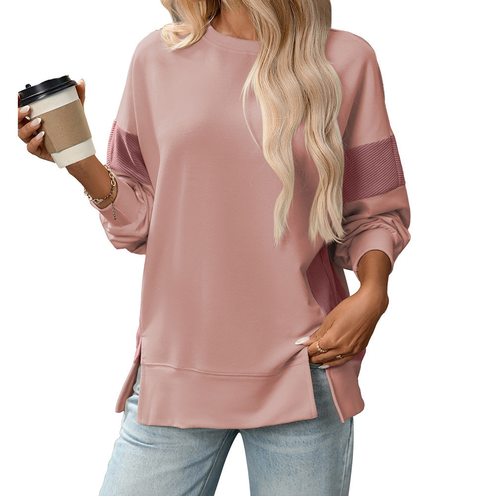 Round Neck Contrast Color Pullover Sweater Street Fashion for Women - Teleplus round neck
