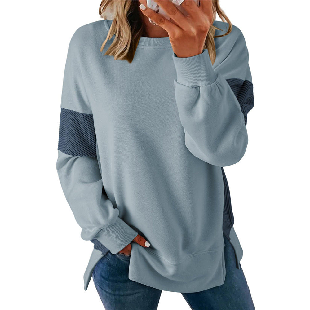 Round Neck Contrast Color Pullover Sweater Street Fashion for Women - Teleplus round neck
