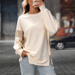 Round Neck Contrast Color Pullover Sweater Street Fashion for Women - Teleplus round neck