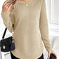 Round Neck Long Sleeve Top Brown Beige Womens Casual Polyester Shirt - Teleplus round neck