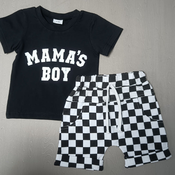 Round Neck Short Sleeve Plaid Shorts Two-piece Set - Plaid Perfection for Tiny Trendsetters in Training