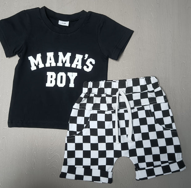 Round Neck Short Sleeve Plaid Shorts Two-piece Set - Plaid Perfection for Tiny Trendsetters in Training