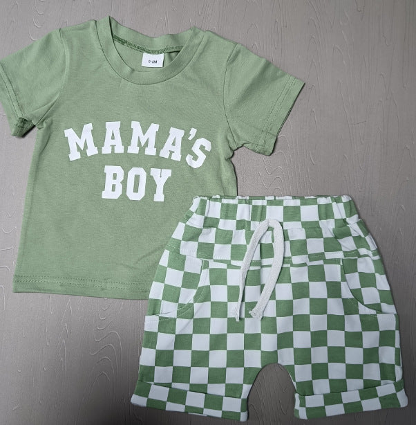 Round Neck Short Sleeve Plaid Shorts Two-piece Set - Plaid Perfection for Tiny Trendsetters in Training