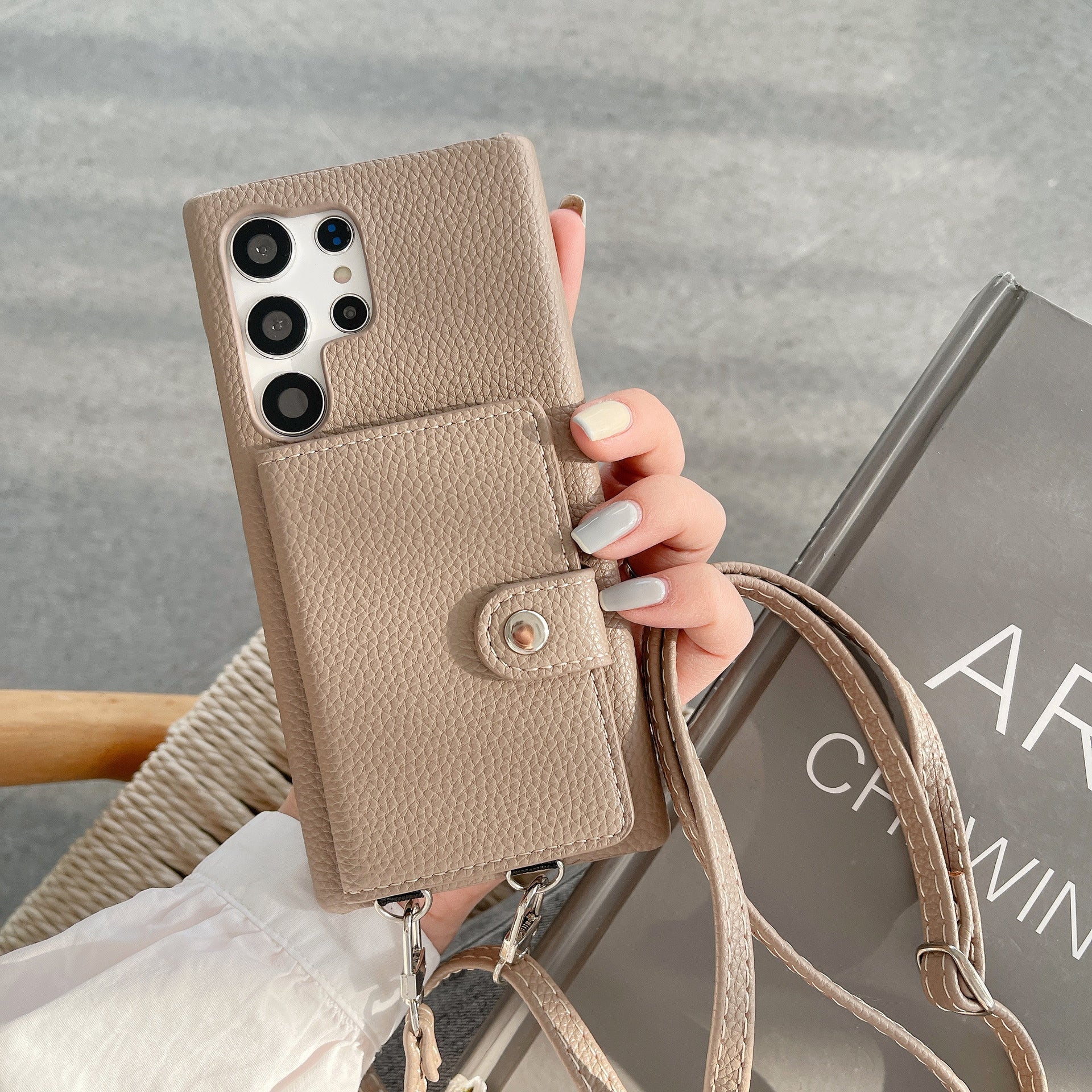 S23 Ultra Lychee Pattern Card Holder Case for Samsung S8 S9 S10 S20 - Teleplus s23ultra lychee pattern card open