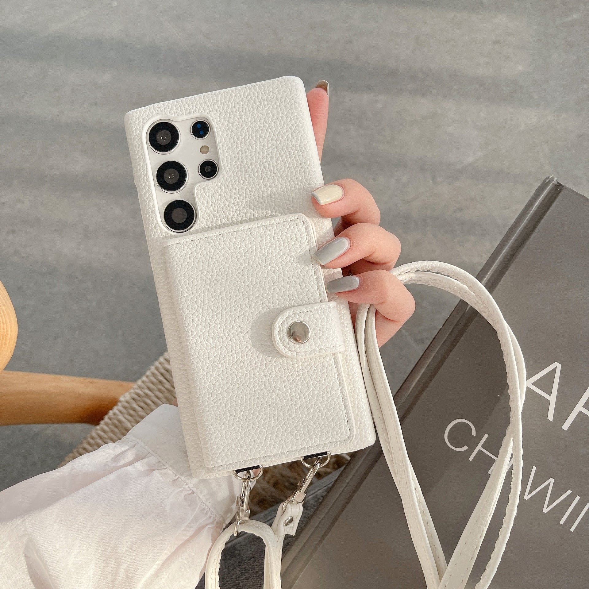 S23 Ultra Lychee Pattern Card Holder Case for Samsung S8 S9 S10 S20 - Teleplus s23ultra lychee pattern card open