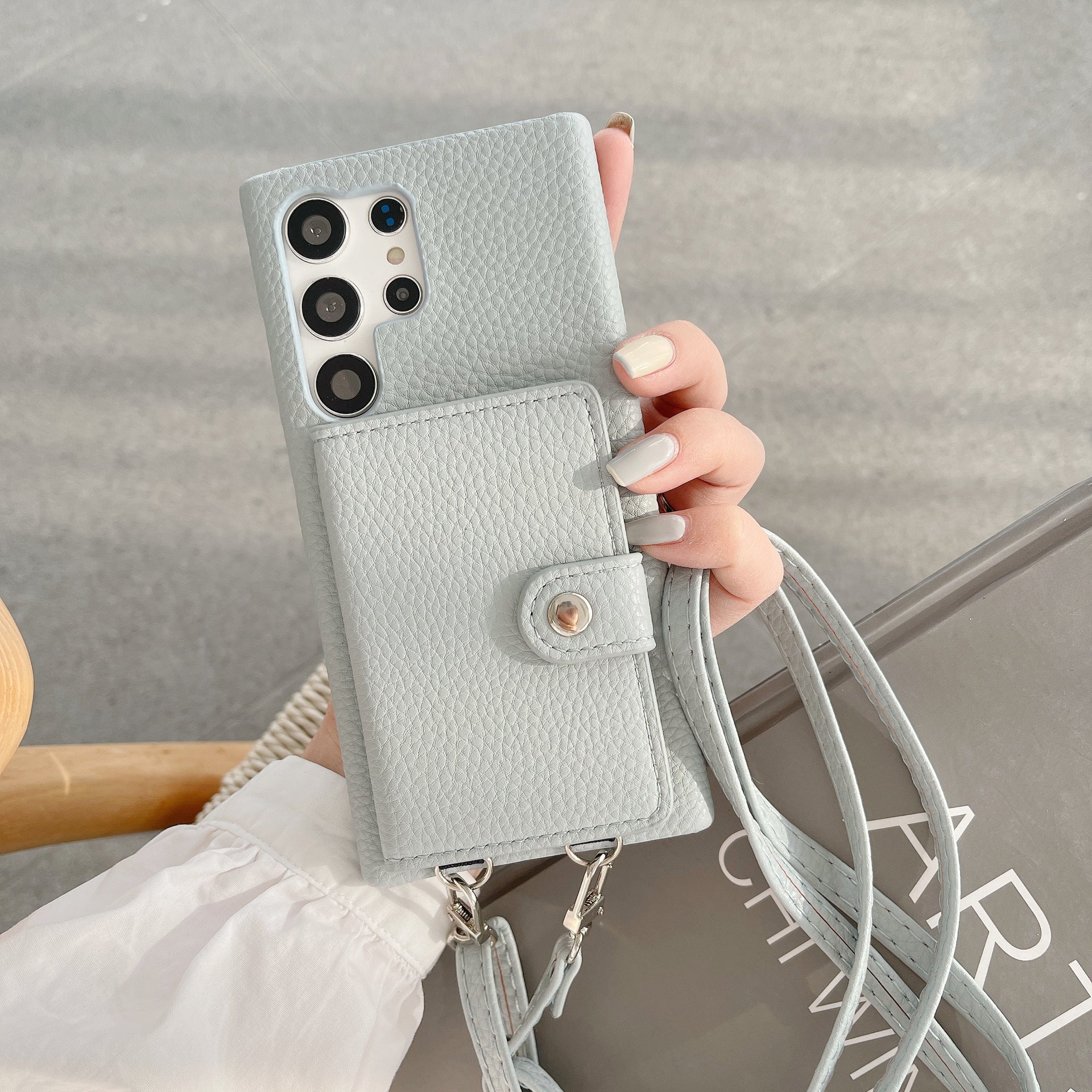 S23 Ultra Lychee Pattern Card Holder Case for Samsung S8 S9 S10 S20 - Teleplus s23ultra lychee pattern card open