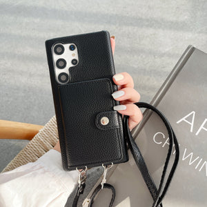 S23 Ultra Lychee Pattern Card Holder Case for Samsung S8 S9 S10 S20 - Teleplus s23ultra lychee pattern card open