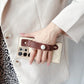 Creamy White Samsung Leather Phone Case with Wrist Strap S24 S23 Ultra - Teleplus wrist strap s24 s23ultra