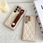 Creamy White Samsung Leather Phone Case with Wrist Strap S24 S23 Ultra - Teleplus wrist strap s24 s23ultra