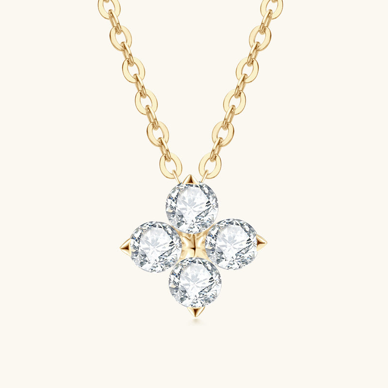 S925 Silver Clover Moissanite Necklace with Gold and Chain - in Elegant Design s925 silver clover moissanite necklace