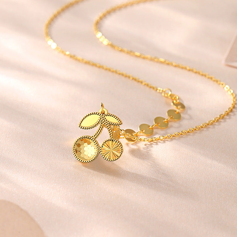 s925 Silver Cherry Necklace with Cute Honeycomb Pendant in Gold Rose White - S925 for Women silver cute honeycomb