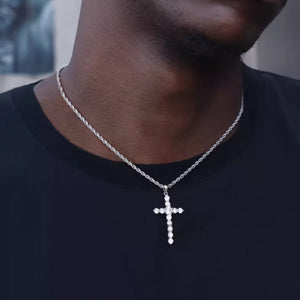 S925 Sterling Silver Cross Necklace for Men and Women - S925 Sterling Silver Cross with Fried Dough Twists Chain