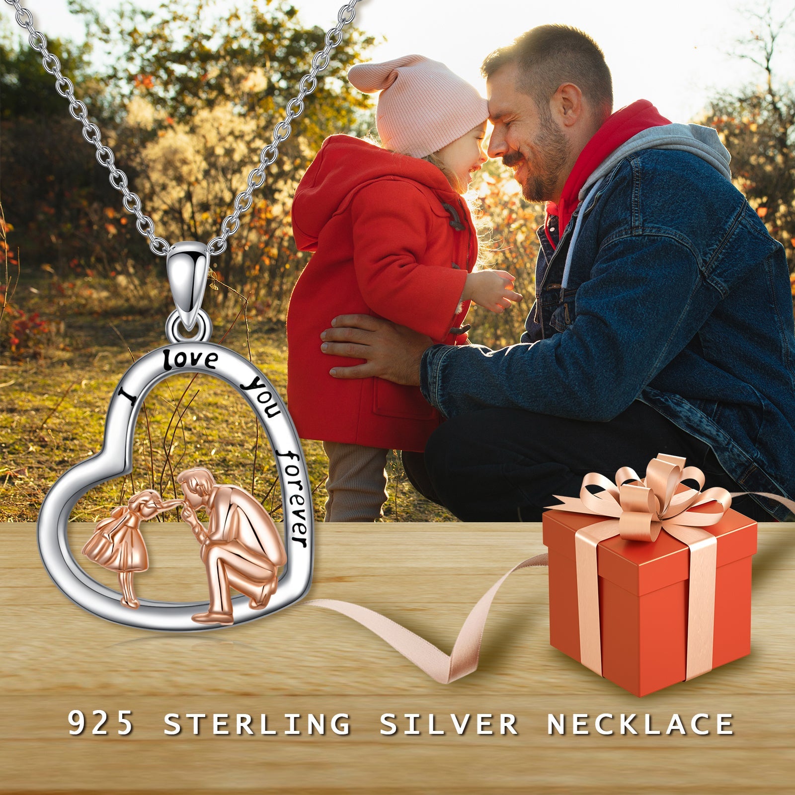 S925 Sterling Silver Daughter Gift from Dad Daughter Heart Pendant Necklace I Love You Forever Jewelry - Dad’s