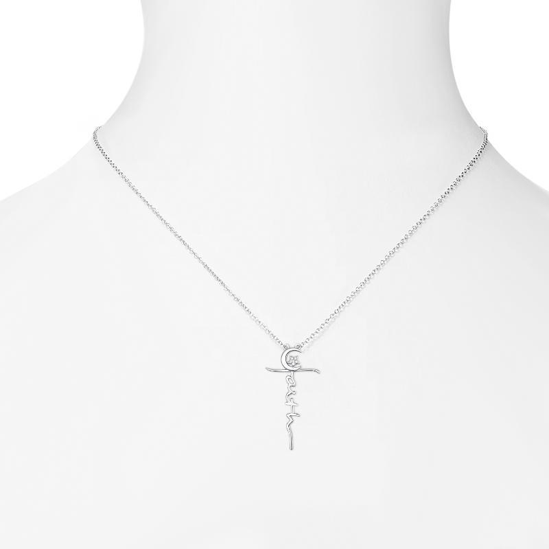 S925 Sterling Silver Faith Cross Moon and Star Necklace Pendant Jewelry - Faith Cross Moon Star Necklace for Stellar