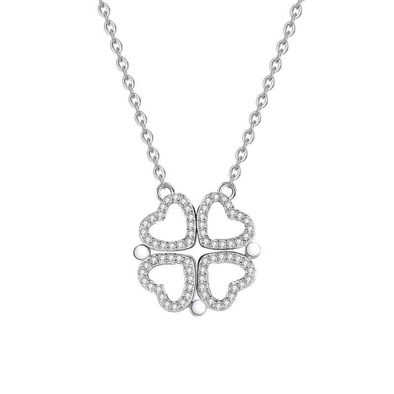 S925 Sterling Silver Heart-to-heart Clover Necklace For Women - Heart-to-heart Clover Necklace in Silver and Gold