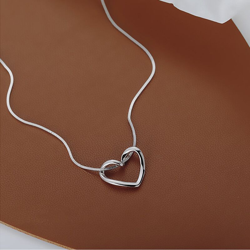 Heart Necklace in Silver with White Gold Electroplating for Women the United States - Shiny Who Love united states chf