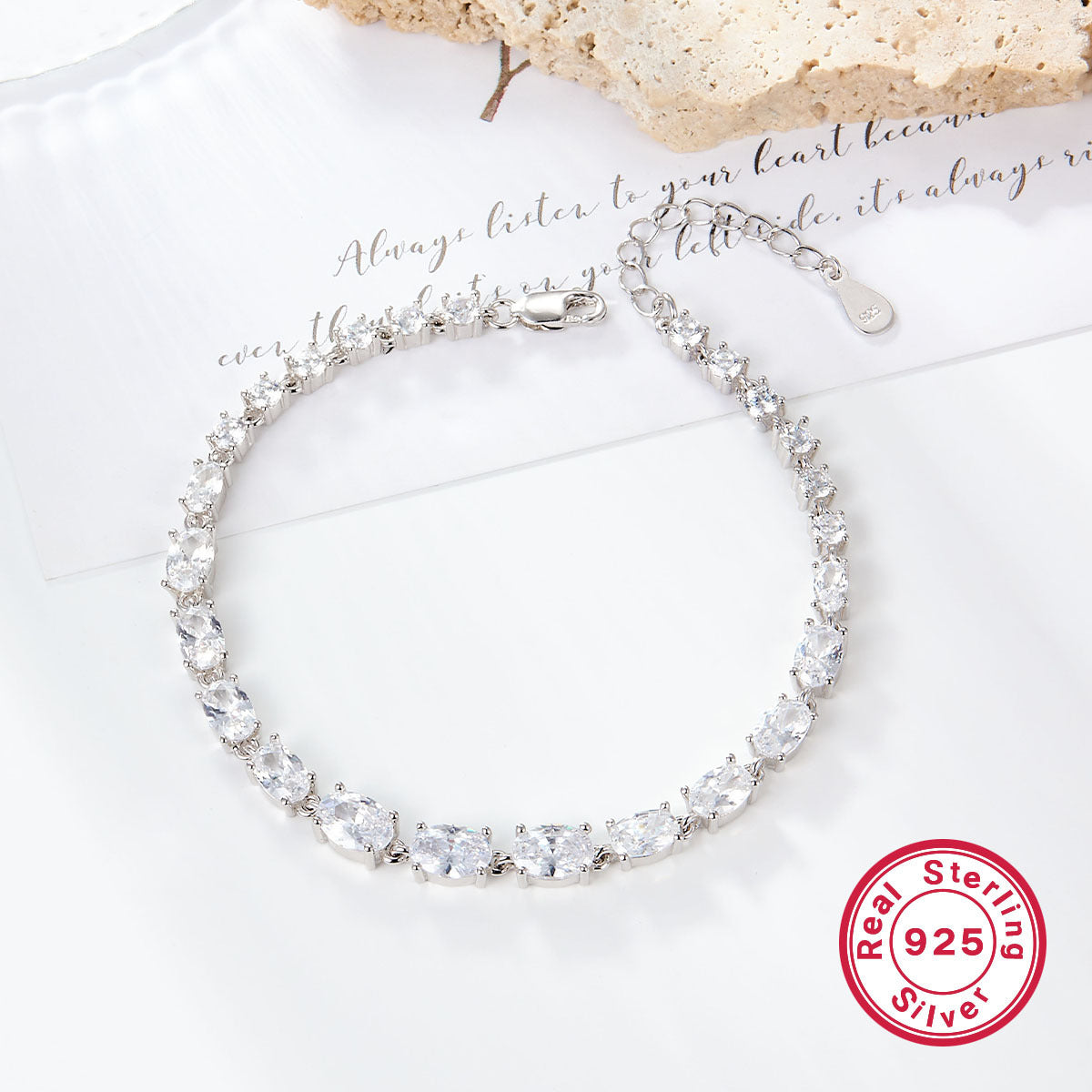 S925 Sterling Silver Mosaic Oval Zircon Bracelet - S925 Sterling Silver Mosaic Zircon Oval Bracelet