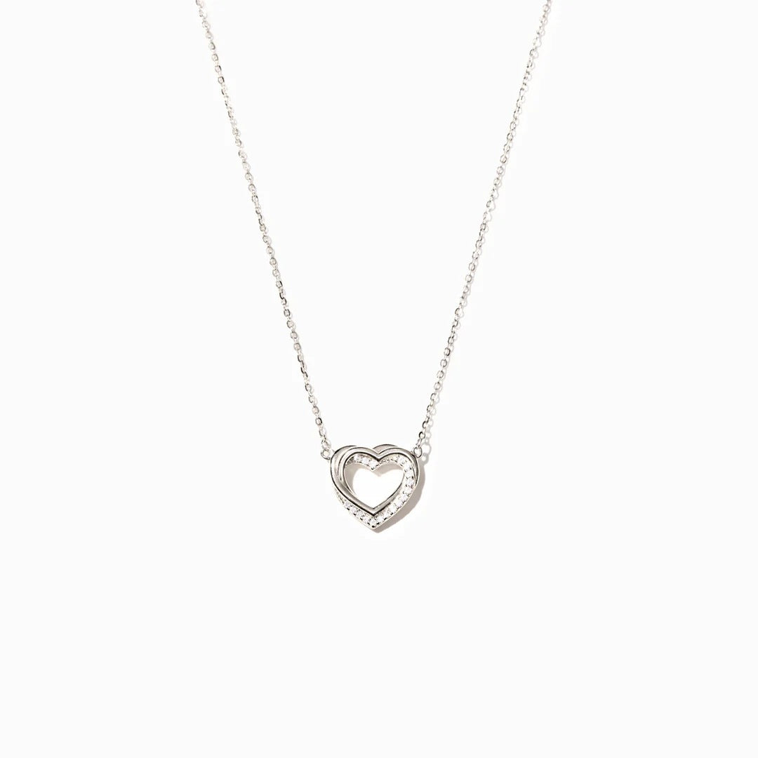 S925 Sterling Silver Overlapping Double Hollow Heart Necklace For Women - Heartfelt Sparkle for Women Who Love to Shine