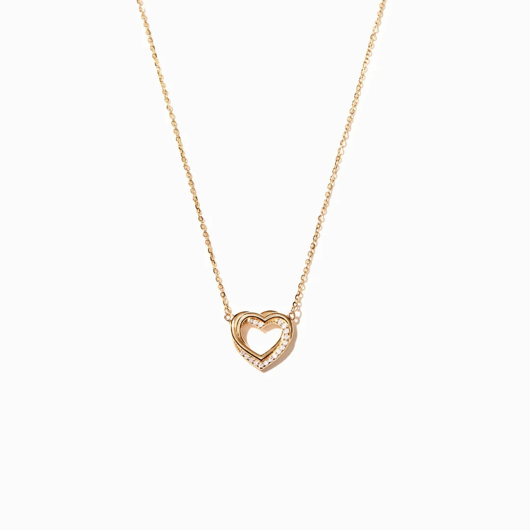 S925 Sterling Silver Overlapping Double Hollow Heart Necklace For Women - Heartfelt Sparkle for Women Who Love to Shine